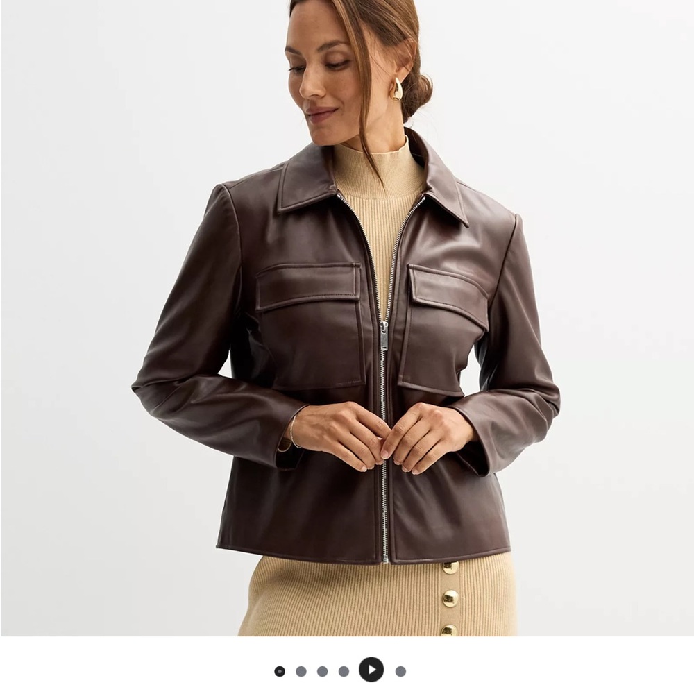 NWT Nine West Brown cropped zipper Leather Jacket